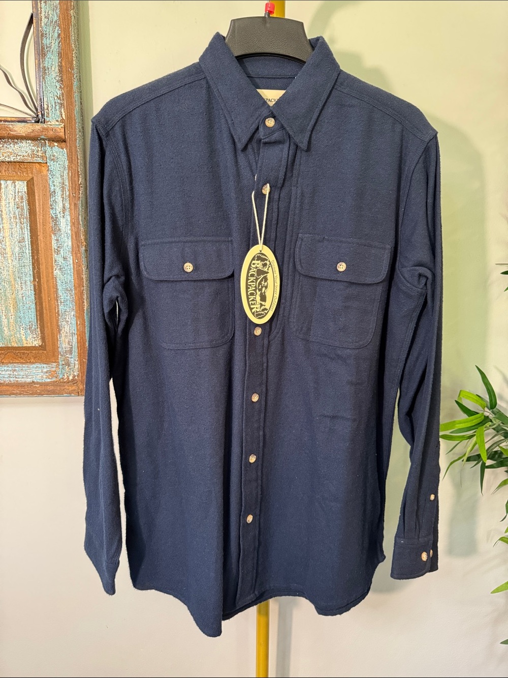 Backpacker cotton Navy Long-Sleeve Casual Button-Down Shirt NWT L